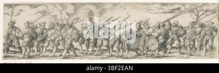 Nürnberg, Solis, Virgil, Soldatenparade, rückwärts - handgeschrieben in brauner Tinte, Druck, rückwärts - gestempelt, 42, Höhe 57 mm, Breite 212 mm, Deutsch, 1514 - 1562-08-01, Drucker, 1542 - 1542, Papier, Ätzen, Gravieren, Gravieren (Druckverfahren), Tellerton Stockfoto