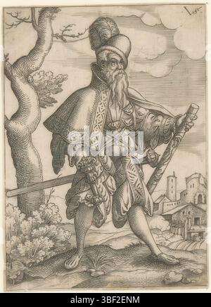 Nürnberg, Solis, Virgil, Militärfiguren in Landschaften stehend, Feldmarschall, verso - handgeschrieben in brauner Tinte, Druck, verso - gestempelt, 146, Höhe 113 mm, Breite 80 mm, Deutsch, 1514 - 1562-08-01, Drucker, 1524 - 1562, Papier, Gravieren, Gravieren (Druckverfahren), Ätzen, Tellerton Stockfoto