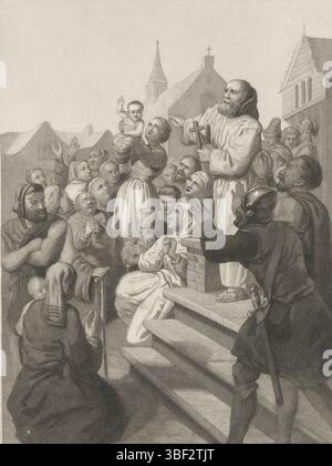 Craeyvanger, Reinier, Niederlande, Reckleben, Jan Frederik Christiaan, Spokenness of Brugman, Predigt von Brugman, 1463, Predigt von Johannes Brugman unter freiem Himmel auf einem Stadtplatz, 1463. Frederik Müller Historieplaats, Höhe 231 mm, Breite 177 mm, Niederländisch, 1819-03 - 1879-03-28, Druckerei, 1844 - 1846, zweites Viertel 19. Jahrhundert, Papier, Stielstich, Stahlstich, 29. Februar 1812 - 1880-01-10, Zwischenzieher Stockfoto