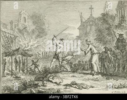 Fokke, Simon, Niederlande, Fokke, Spanische Inquisition, CA. 1560. Die Hinrichtung der Ketzer, die durch die Inquisition verurteilt wurden. Enthauptungen und Brennen auf dem Scheiß., Druck, Frederik Müller Geschichtsplatten, Höhe 83 mm, Breite 105 mm, Noord-Nederlands, 01.09.1712, 1784-04-10, Printmaker, 1782 - 1784, viertes Viertel 18. Jahrhundert, Papier, Ätzen, Werkkonzeption, nach eigenem Entwurf Stockfoto