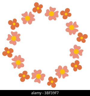 Einfacher, runder Rahmen mit Blumen. Blumenkranz mit roten Blumen. Stock Vektor