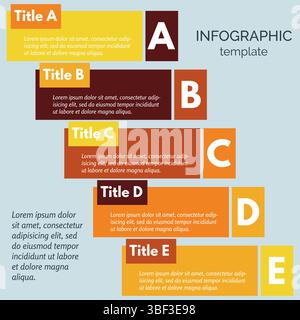 Fünf-Schritte-Infografik-Designelemente. Schritt-für-Schritt-Infografik-Designvorlage. Vektorabbildung Stock Vektor