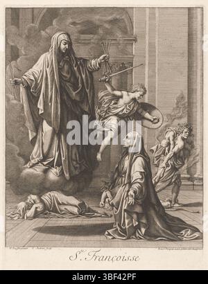 Paris, Audran, Poussin, Nicolas, Frankreich, Gérard, Ste. Francoisse, H. Francisca Romana, Paris, verso - gestempelt, gedruckt, Höhe 392 mm, Breite 292 mm, 1640 - 1703-07-26, Druckmaschine, 1650 - 1703, Papier, Ätzen, Französisch, 1594-06 - 1665-11-19, danach, nach dem Malen, Publikation (Ereignis), Publikation, Verlag Stockfoto
