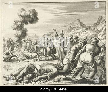 Amsterdam, Oossaan, Aart Dircksz., Amsterdam, Wybrants, Sander, Swart, Witwe Steven, Blom, Joannes, Bergh, Herman van den, Deyster, Jacobus van der, Luyken, Jan, Recto - Handschrift in Bleistift, Druck, Buchillustration, Drucke, Barnabas auf dem Weg zum Scheiterhaufen auf Zypern, rückwärts - gestempelt, 7, Höhe 122 mm, Breite 149 mm, Noord-Nederlands, 16. 04. 1649 - 05. 04. 1712, Druckerei, 1685 - 1685, Papier, Ätzen, Work Conception, nach eigenem Entwurf, Publikation, Publikation (Event), Event, Nederlands, Stockfoto