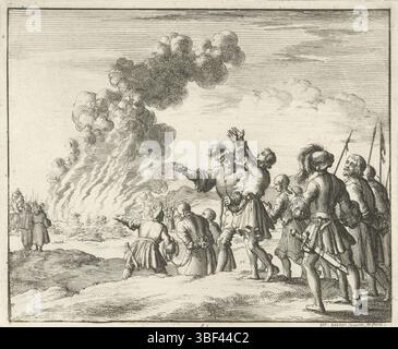 Amsterdam, Oossaan, Aart Dircksz., Amsterdam, Wybrants, Sander, Swart, Witwe Steven, Blom, Joannes, Bergh, Herman van den, Deyster, Jacobus van der, Luyken, Jan, Recto - Handschrift in Bleistift, Druck, Buchillustration, Drucke, Ketters von Orléans an den Scheiterhaufen verfüttert, rückwärts - gestempelt, 41, Höhe 119 mm, Breite 142 mm, Noord-Nederlands, 16. 04. 1649 - 1712.04.05, Drucker, 1685 - 1685, Papier, Ätzen, Arbeitskonzept, nach eigenem Entwurf, Publikation, Publikation (Event), Veranstaltung, Nederlands Stockfoto