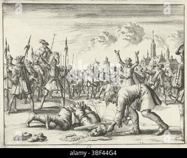 Amsterdam, Oossaan, Aart Dircksz., Amsterdam, Wybrants, Sander, Swart, Witwe Steven, Blom, Joannes, Bergh, Herman van den, Deyster, Jacobus van der, Luyken, Jan, Recto - Handschrift in Bleistift, Druck, Buchillustration, Drucke, Wolfgang Pinder te Schardingen behoofd, 1571, vero - gestempelt, 88 Höhe 115 mm, Breite 147 mm, Noord-Nederlands, 16. 04. 1649 - 1712-04-05, Druckerei, 1685 - 1685, Papier, Ätzen, Werkkonzept, nach eigenem Entwurf, Publikation (Event), Publikation, Verlag, Event Stockfoto