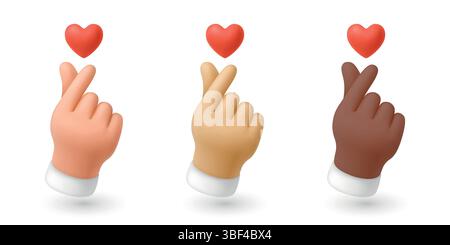 Vektor Finger Herz Hand Geste Symbol Set. Koreanisch wie Hand Geste Vektor Illustration zeigt Liebe und Wertschätzung. Niedliche Finger-Herz-Hand-Geste Stock Vektor