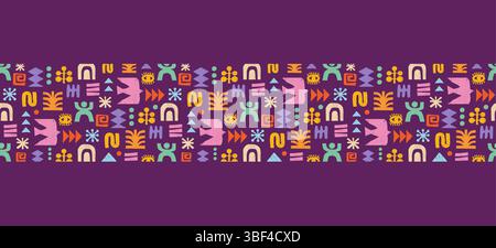 Farbenfrohes nahtloses Tribal-Muster mit abstrakten geometrischen Symbolen Stock Vektor