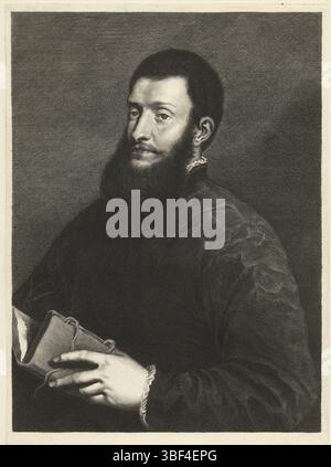 Titian, Amsterdam, Dalen, Cornelis van (II), Caelaturae, Porträt des Dichters Pietro Aretino, verso - gestempelt, bedruckt, Höhe 414 mm, Breite 292 mm, Noord-Nederlands, 28. 12. 1638. 10. 09. 1664, Druckerei, 1648. 1664. Gravur, Gravur (Druckverfahren), Italienisch, 1488 - 1576-08-27' Stockfoto