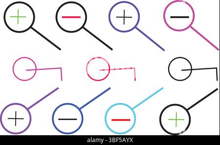 Vergrößern und Verkleinern des Lupensymbols im linearen Stil für Designs der Web-UI-Suchschnittstelle Stock Vektor