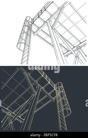 Industrielle Metallkonstruktion mit Leiter Nahaufnahme stilisierter Vektorillustrationen Stock Vektor