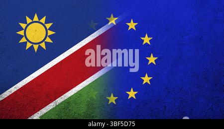Flagge der Europäischen Union mit Namibia Nationalflagge. Grungen Hintergrund Stockfoto