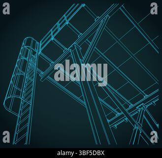 Industrielle Metallstruktur mit Leiter Nahaufnahme stilisierte Vektorillustration Stock Vektor