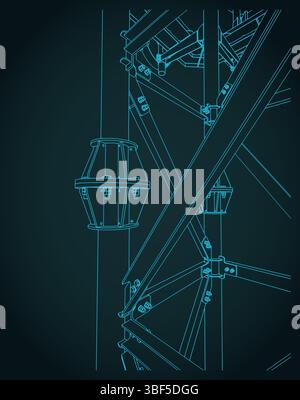 Cell Tower Support Close-up stilisierte Vektor-Illustration Stock Vektor