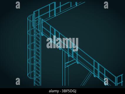 Industrielle Metallstruktur mit Leiter isometrischer Zeichnung Nahaufnahme stilisierte Vektorillustration Stock Vektor
