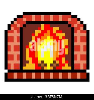 Kamin im Pixel-Art-Stil Stock Vektor