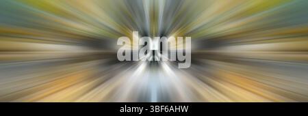 Gelbe dynamische Lichtlinien. Licht vom Mittelpunkt. Dynamik Stockfoto