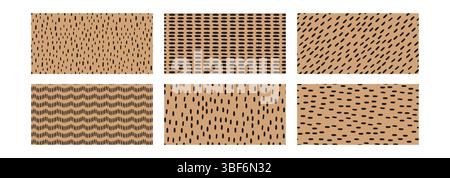 Handgezeichnetes kleines Strichmuster. Pinsel gezeichnete Flecken und Flecken. Set aus naivem nahtlosem Muster auf beigefarbenem Hintergrund. Einfache Vektorillustration Stock Vektor