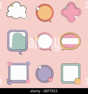 Pastell Retro Pop Rahmen und Elemente Vektor Set.Empty Retro Comic Stil Sprechblasen Set. Stock Vektor