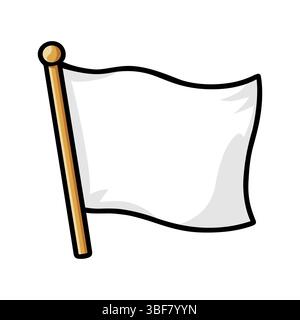 Weiße Flagge winkt im Cartoon-Stil Stockfoto