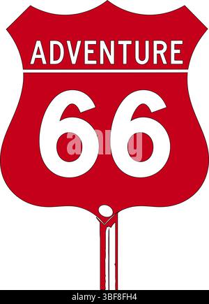 Adventure Route 66 Straßenschild - Klassisches Reisesymbol Vektor Stock Vektor