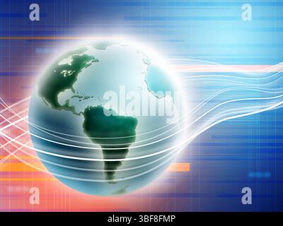 Erde auf einem hochtechnologischen Hintergrund. Digitale Illustration. Stockfoto