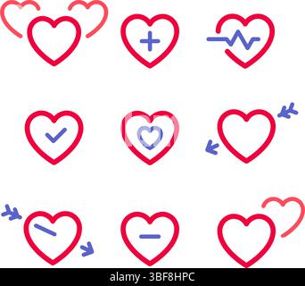 Herz-Ikonen oder Valentinstag-Symbole, Weihnachtsschild-Set für Feiertage, Vektor-trendiger moderner Stil. Stock Vektor