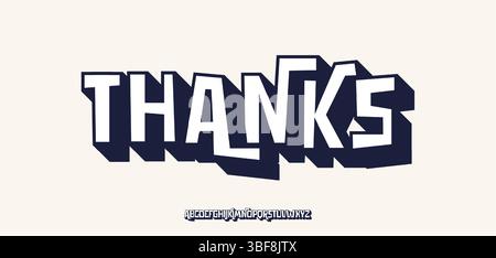 Vielen Dank an die Abonnenten, feiner, blockierter Text mit starkem 3D-Schatteneffekt. Verspielte geometrische Typografie für Grußkarte, Logo, Überschrift, Comic-Stil Stock Vektor