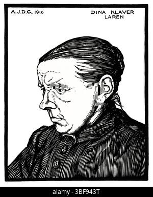 Getreue Reproduktion von Julie de Graags Porträt von 1916. Gemeinfreie Stift- und Tintenvorlage. Hochauflösende Drucke, Bücher, Editorial. Niederländischer Expressionist Stockfoto