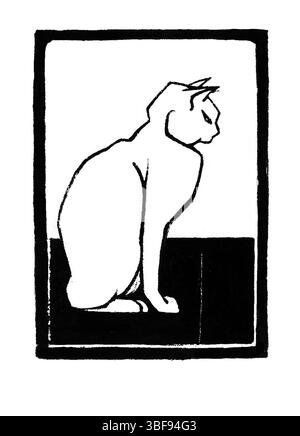 Getreue Nachbildung von Julie de Graags sitzendem Katzenholzschnitt. Gemeinfreie Kunstwerke aus dem Rijksmuseum. Hochauflösende Drucke, Dekorationen und Editorial. Niederländisch mi Stockfoto