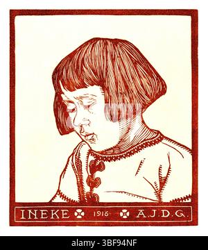 Originalgetreue Reproduktion von Julie de Graags Tuschenporträt von 1916. Gemeinfreie Kunstwerke aus dem Gemeentemuseum den Haag. High-Resolution für Bücher, Editorial, Drucke Stockfoto