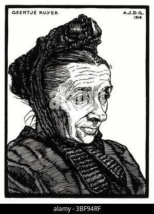 Originalgetreue Reproduktion von Julie de Graags Tuschenporträt von 1916. Gemeinfreie Kunstwerke aus dem Gemeentemuseum den Haag. High-Resolution für Bücher, Editorial, Drucke Stockfoto