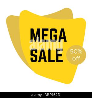 Gelber Mega Sale-Aufkleber mit Text. Vorlage für Verkaufsetiketten. Vektorabbildung Stock Vektor