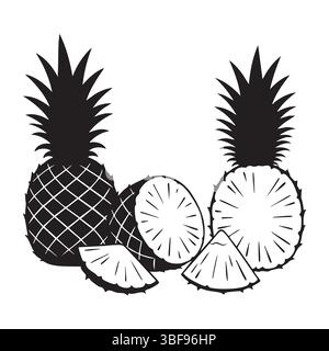 Silhouettenset Ananas auf weißem Hintergrund Stock Vektor