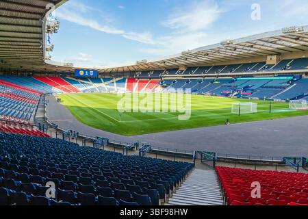 Allgemeine Ansicht des Fußballstadions Hampden Park, des schottischen Nationalstadions und des Heimstadions des schottischen Fußballverbandes, Glasgow, Schottland, Großbritannien Stockfoto