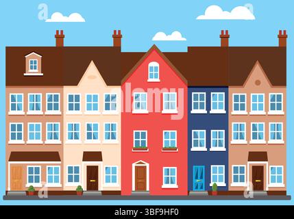 Reihe von Reihenhäusern, Hypotheken oder Immobilien grafisches Element Stock Vektor