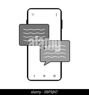 Vektor-Illustration Der Smartphone-Chat-Schnittstelle. Eine minimalistische Vektorillustration, die ein modernes Smartphone mit zwei sich überschneidenden Chat-Blasen zeigt. Stock Vektor