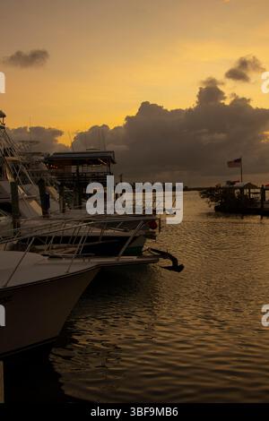 Sonnenaufgang am Whale Harbor Marina in Islamorada, Florida Keys Stockfoto