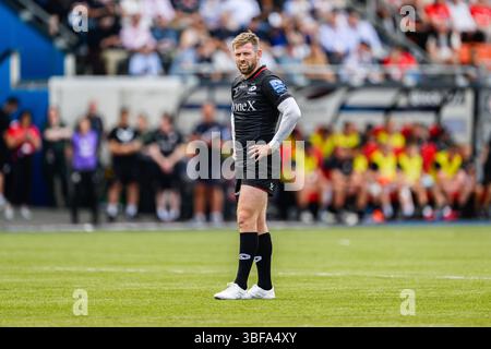 LONDON, VEREINIGTES KÖNIGREICH - Mai 31: Elliot Daly von Saracens reagiert während Saracens vs Bath Rugby - Gallagher Premiership Rugby R18 im StoneX Stadium am Samstag, den 31. Mai 2025, LONDON, ENGLAND, VEREINIGTES KÖNIGREICH. Quelle: Taka G Wu/Alamy Live News Stockfoto
