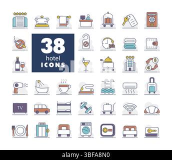 Hotel Vektor flach isoliert Icon set. Graph-Symbol für Reise- und Tourismus-Website und Apps Design, Logo, App, UI Stock Vektor