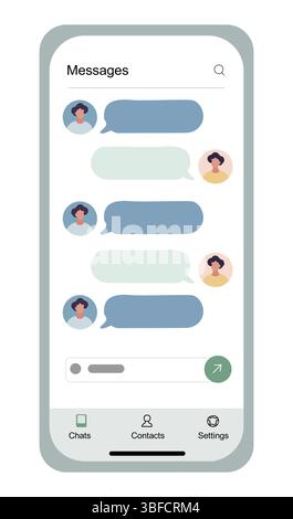 Smartphone-Bildschirm mit Chat-App-Schnittstelle Stock Vektor