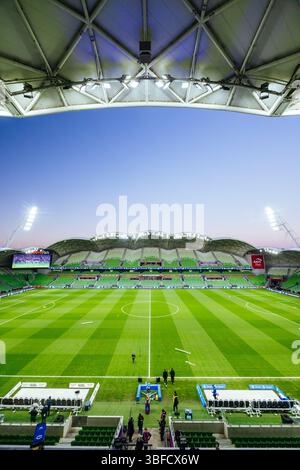 Melbourne, Victoria, Australien. 31. Mai 2025. MELBOURNE, AUSTRALIEN - MAI 31: Stadionatmosphäre vor dem A-League-Spiel der Herren zwischen Melbourne City und Melbourne Victory im AAMI Park am 31. Mai 2025 in Melbourne, Australien. (Kreditbild: © Chris Putnam/ZUMA Press Wire) NUR REDAKTIONELLE VERWENDUNG! Nicht für kommerzielle ZWECKE! Quelle: ZUMA Press, Inc./Alamy Live News Stockfoto