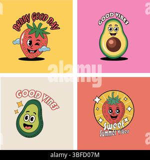 Satz von lebendigen Pop Retro Comic Emoji Aufkleber Vektor Illustration. Lebendiges Design für Poster, Banner und T-Shirt Design. Stock Vektor