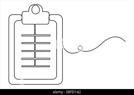 Durchgehende einzeilige Zeichnung der Zwischenablage mit einem Prüflistendesign. Zwischenablage mit einer einzeiligen Vektorgrafik der Checkliste Stock Vektor