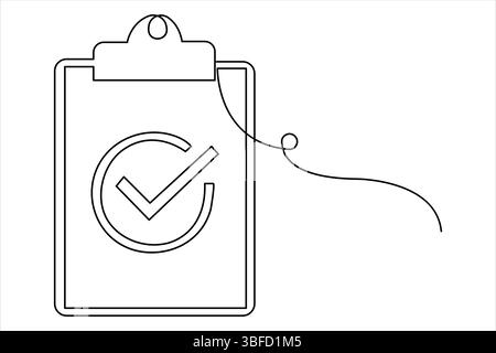 Durchgehende einzeilige Zeichnung der Zwischenablage mit einem Prüflistendesign. Zwischenablage mit einer einzeiligen Vektorgrafik der Checkliste Stock Vektor