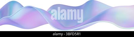Abstrakter flüssiger Hintergrund der 3D-Welle mit flüssigen Formen des Glasbandes. Holografische Elemente mit blauem Farbverlauf spiegeln schillernde Chrom- und Regenbogentöne wider Stock Vektor