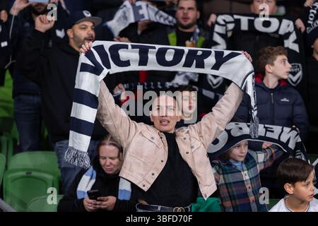 Melbourne, Australien. 31. Mai 2025. Fans des Melbourne Victory FC beim A-League Men Grand Final Spiel zwischen Melbourne City FC und Melbourne Victory FC im AAMI Park am 31. Mai 2025 in Melbourne, Australien. Quelle: Santanu Banik/Alamy Live News Stockfoto