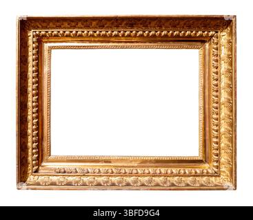 Horizontaler, breiter, goldener Bilderrahmen im Retro-Stil auf weißem Hintergrund Stockfoto