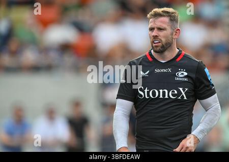 London, Großbritannien. 31. Mai 2025. Tobias Elliott aus Saracens während des Gallagher Premiership Rugby-Spiels zwischen Saracens und Bath Rugby im StoneX Stadium in London, England am 31. Mai 2025. Foto von Phil Hutchinson. Nur redaktionelle Verwendung, Lizenz für kommerzielle Nutzung erforderlich. Keine Verwendung bei Wetten, Spielen oder Publikationen eines einzelnen Clubs/einer Liga/eines Spielers. Quelle: UK Sports Pics Ltd/Alamy Live News Stockfoto