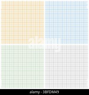Diagramme von Papierbögen mit Raster. Papierstruktur im Millimeterbereich, geometrisches Muster. Farbig ausgelegtes Rohteil zum Zeichnen, Studieren, Technischen Engineering oder Maßstab Stock Vektor
